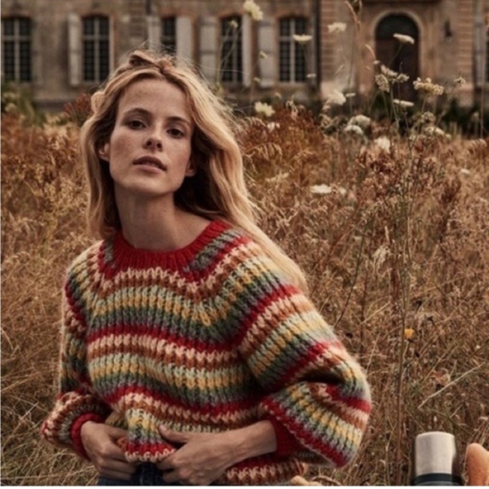 Doen Field Sweater in Rainbow Stripe xs/s